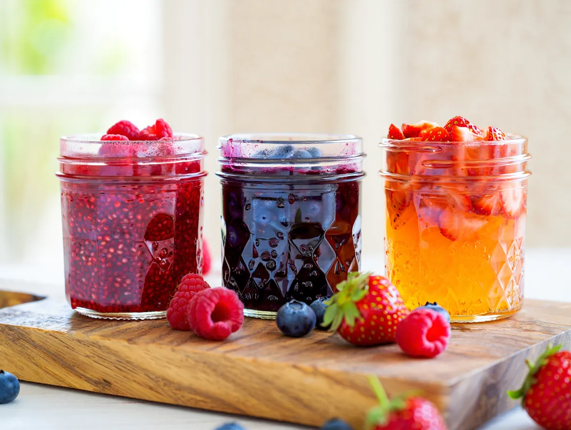 artisan jam jars with fresh berries